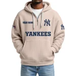 New York Yankees Quarter-Zip Waffle Knit Hoodie Custom Your Name