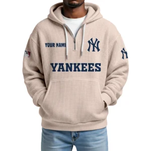 New York Yankees Quarter-Zip Waffle Knit Hoodie Custom Your Name