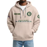 Oakland Athletics Quarter-Zip Waffle Knit Hoodie Custom Your Name