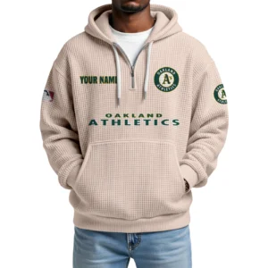 Oakland Athletics Quarter-Zip Waffle Knit Hoodie Custom Your Name