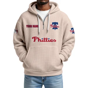Philadelphia Phillies Quarter-Zip Waffle Knit Hoodie Custom Your Name