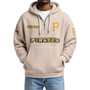 Pittsburgh Pirates Quarter-Zip Waffle Knit Hoodie Custom Your Name