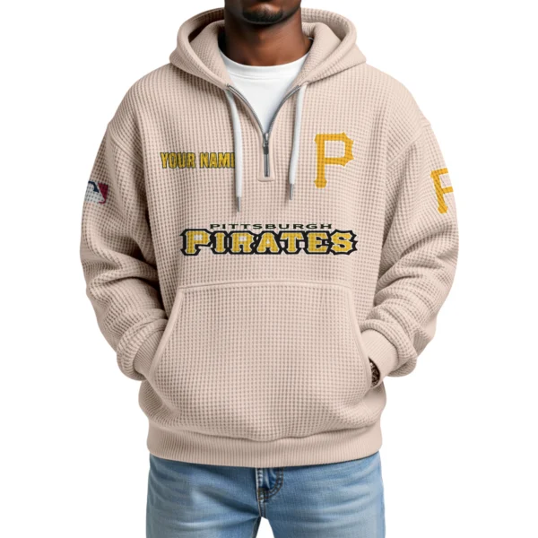 Pittsburgh Pirates Quarter-Zip Waffle Knit Hoodie Custom Your Name