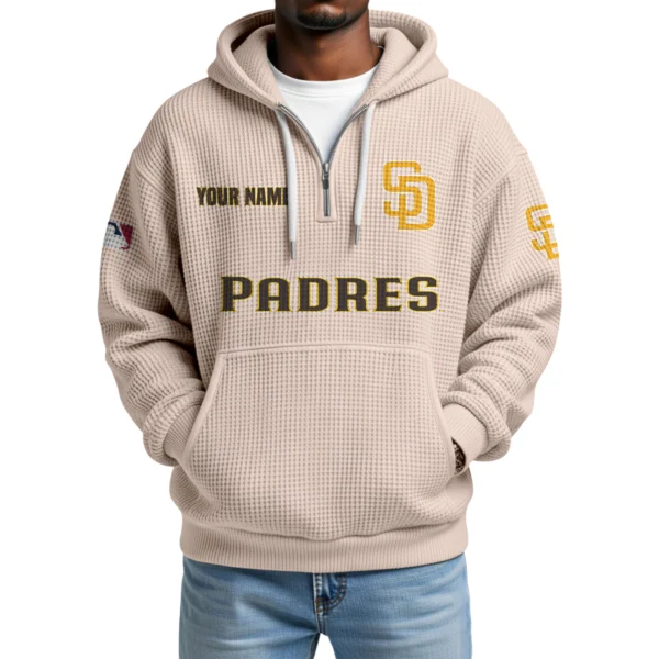 San Diego Padres Quarter-Zip Waffle Knit Hoodie Custom Your Name