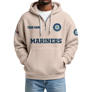 Seattle Mariners Quarter-Zip Waffle Knit Hoodie Custom Your Name