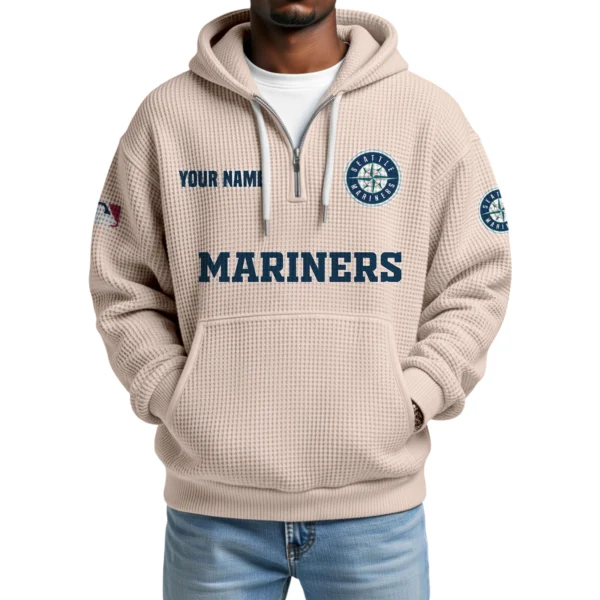 Seattle Mariners Quarter-Zip Waffle Knit Hoodie Custom Your Name