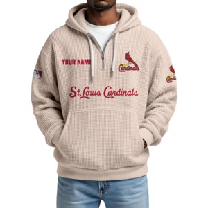 St. Louis Cardinals Quarter-Zip Waffle Knit Hoodie Custom Your Name