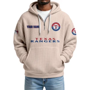 Texas Rangers Quarter-Zip Waffle Knit Hoodie Custom Your Name