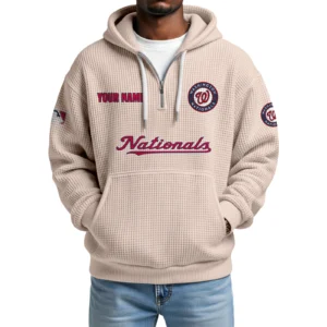 Washington Nationals Quarter-Zip Waffle Knit Hoodie Custom Your Name