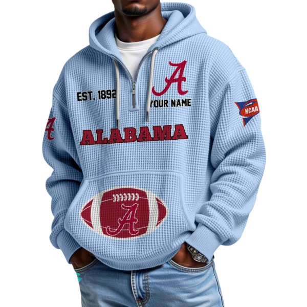 Alabama Crimson Tide Quarter-Zip Waffle Knit Hoodie Custom Your Name