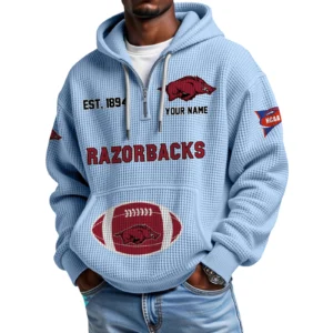 Arkansas Razorbacks Quarter-Zip Waffle Knit Hoodie Custom Your Name