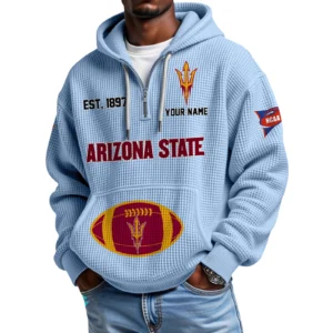 Arizona State Sun Devils Quarter-Zip Waffle Knit Hoodie Custom Your Name