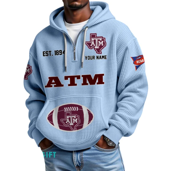 Texas A&M Aggies Quarter-Zip Waffle Knit Hoodie Custom Your Name