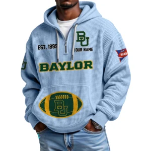 Baylor Bears Quarter-Zip Waffle Knit Hoodie Custom Your Name