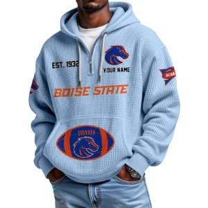 Boise State Broncos Quarter-Zip Waffle Knit Hoodie Custom Your Name