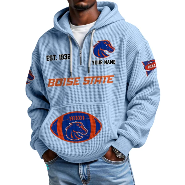 Boise State Broncos Quarter-Zip Waffle Knit Hoodie Custom Your Name