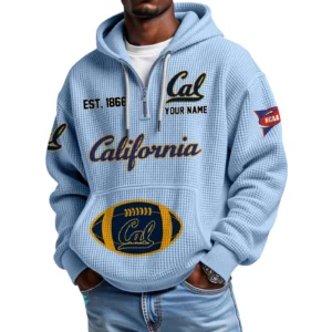 California Golden Bears Quarter-Zip Waffle Knit Hoodie Custom Your Name
