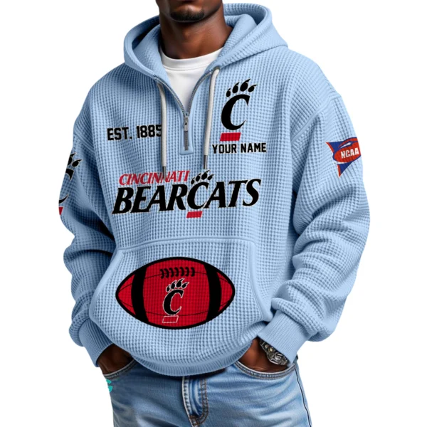 Cincinnati Bearcats Quarter-Zip Waffle Knit Hoodie Custom Your Name