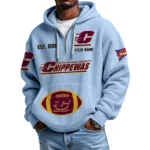 Central Michigan Chippewas Quarter-Zip Waffle Knit Hoodie Custom Your Name
