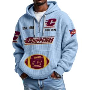 Central Michigan Chippewas Quarter-Zip Waffle Knit Hoodie Custom Your Name