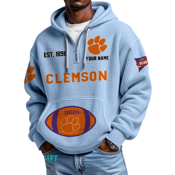 Clemson Tigers Quarter-Zip Waffle Knit Hoodie Custom Your Name