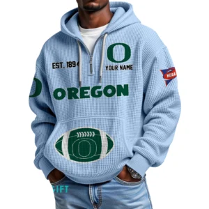 Oregon Ducks Quarter-Zip Waffle Knit Hoodie Custom Your Name