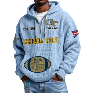 Georgia Tech Yellow Jackets Quarter-Zip Waffle Knit Hoodie Custom Your Name