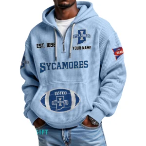 Indiana State Sycamores Quarter-Zip Waffle Knit Hoodie Custom Your Name