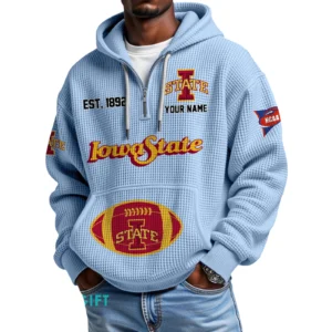 Iowa State Cyclones Quarter-Zip Waffle Knit Hoodie Custom Your Name