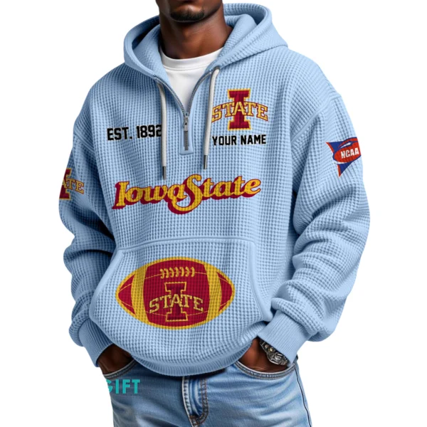 Iowa State Cyclones Quarter-Zip Waffle Knit Hoodie Custom Your Name