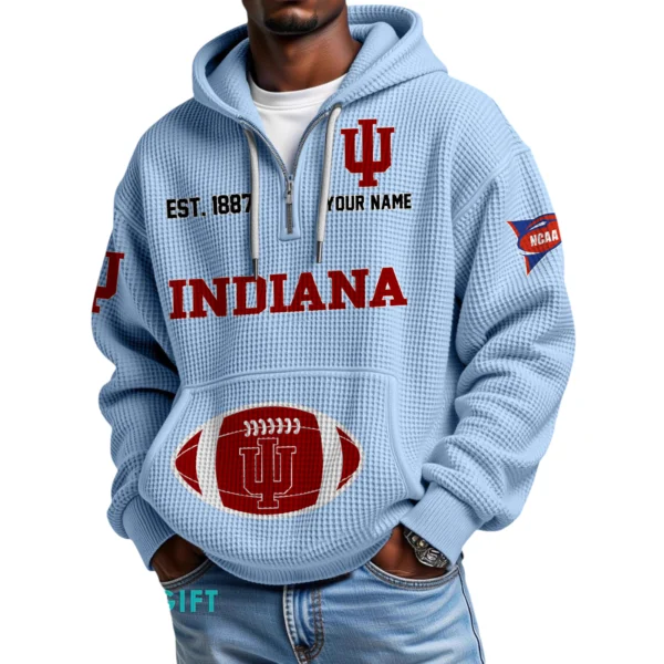 Indiana Hoosiers Quarter-Zip Waffle Knit Hoodie Custom Your Name