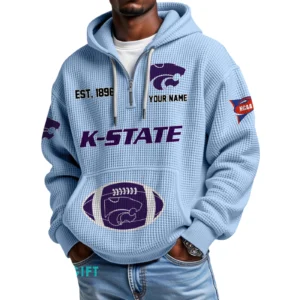 Kansas State Wildcats Quarter-Zip Waffle Knit Hoodie Custom Your Name