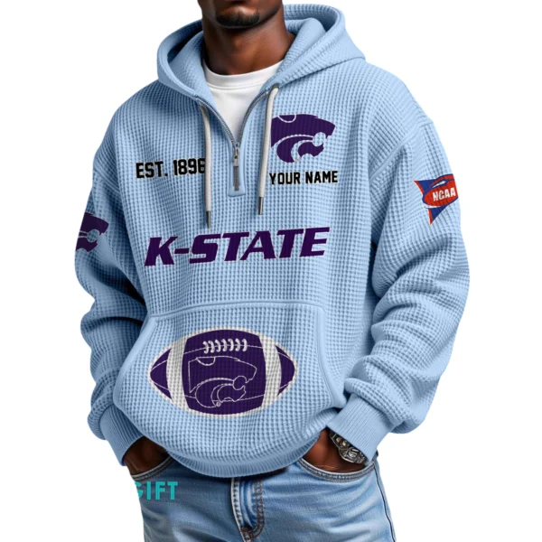Kansas State Wildcats Quarter-Zip Waffle Knit Hoodie Custom Your Name