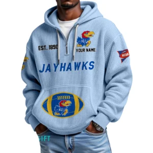Kansas Jayhawks Quarter-Zip Waffle Knit Hoodie Custom Your Name