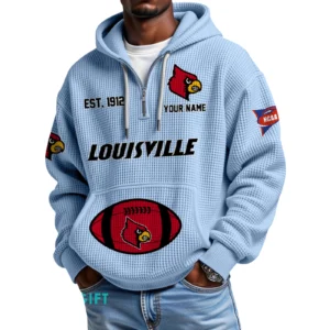 Louisville Cardinals Quarter-Zip Waffle Knit Hoodie Custom Your Name