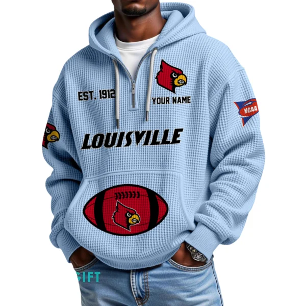Louisville Cardinals Quarter-Zip Waffle Knit Hoodie Custom Your Name