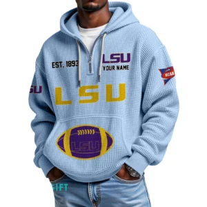 LSU Tigers Quarter-Zip Waffle Knit Hoodie Custom Your Name
