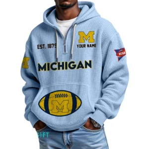Michigan Wolverines Quarter-Zip Waffle Knit Hoodie Custom Your Name