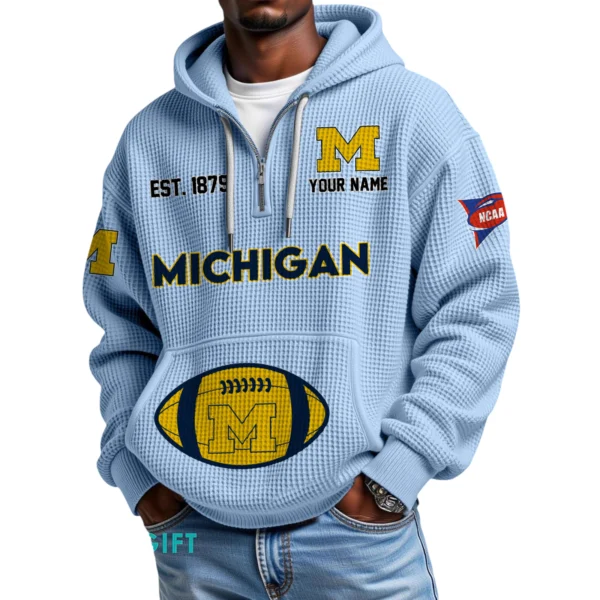 Michigan Wolverines Quarter-Zip Waffle Knit Hoodie Custom Your Name