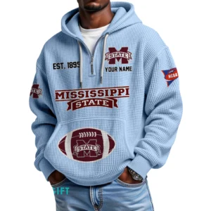 Mississippi State Bulldogs Quarter-Zip Waffle Knit Hoodie Custom Your Name