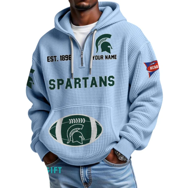 Michigan State Spartans Quarter-Zip Waffle Knit Hoodie Custom Your Name