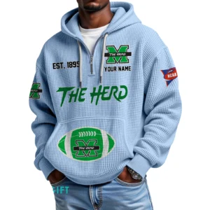 Marshall Thundering Herd Quarter-Zip Waffle Knit Hoodie Custom Your Name