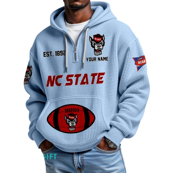 NC State Wolfpack Quarter-Zip Waffle Knit Hoodie Custom Your Name