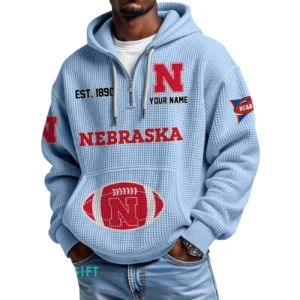 Nebraska Cornhuskers Quarter-Zip Waffle Knit Hoodie Custom Your Name