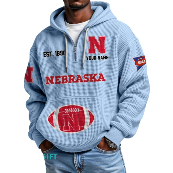 Nebraska Cornhuskers Quarter-Zip Waffle Knit Hoodie Custom Your Name