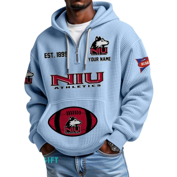Northern Illinois Huskies Quarter-Zip Waffle Knit Hoodie Custom Your Name