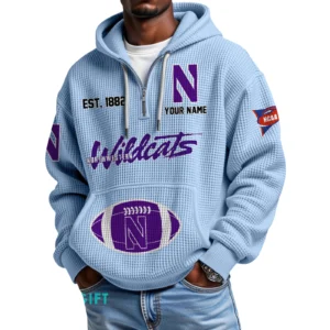 Northwestern Wildcats Quarter-Zip Waffle Knit Hoodie Custom Your Name