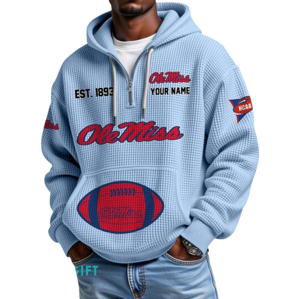 Ole Miss Rebels Quarter-Zip Waffle Knit Hoodie Custom Your Name