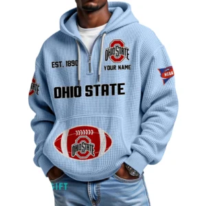 Ohio State Buckeyes Quarter-Zip Waffle Knit Hoodie Custom Your Name