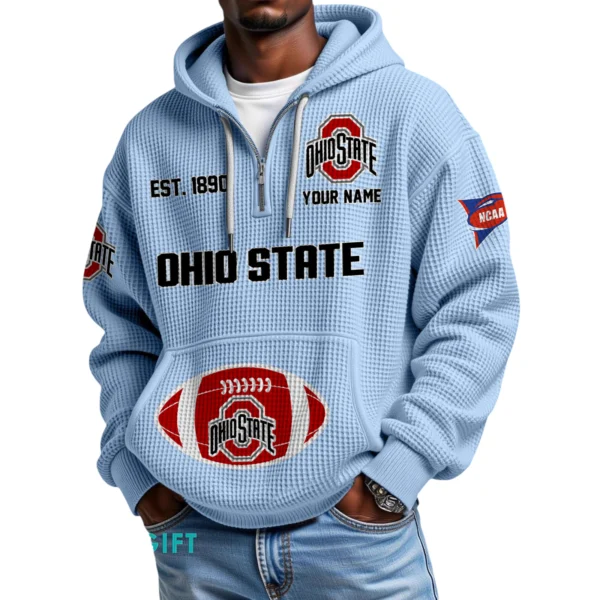 Ohio State Buckeyes Quarter-Zip Waffle Knit Hoodie Custom Your Name